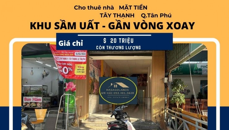 Cho thuê nhà Mặt tiền Tây Thạnh 100m2, 1Lầu, 20Triệu